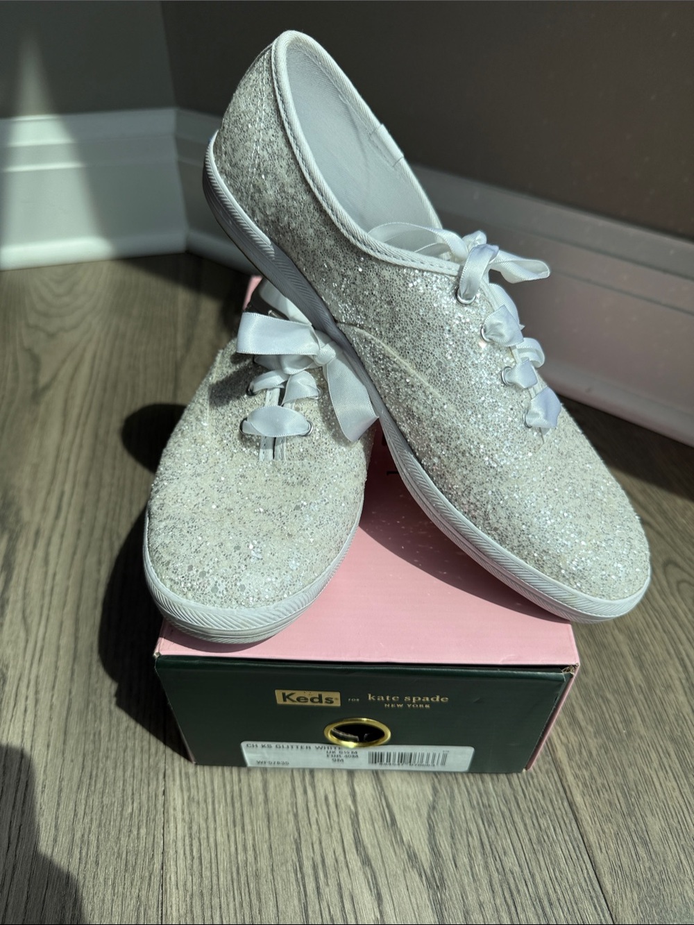 kate spade Glitter Ribbon Lace Sneakers - White